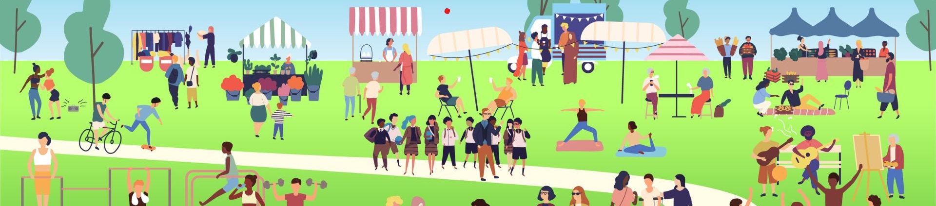 Stylised illustration of people in a park null