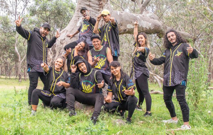 Dance crew performing at event