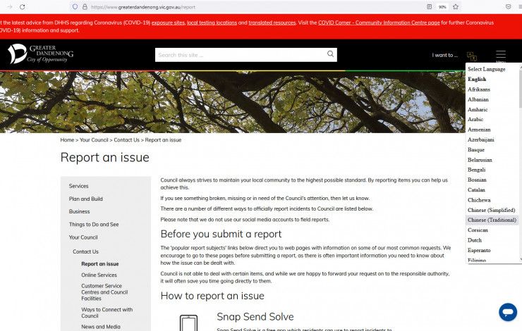 translation button on website header