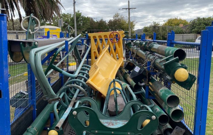 Disassembled play equipment at Sandra Reserve.