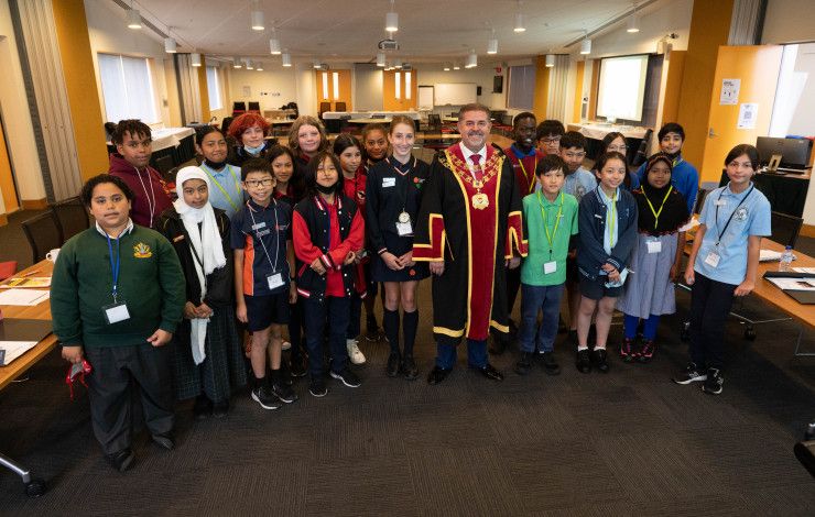 Mayor Jim Memeti with children