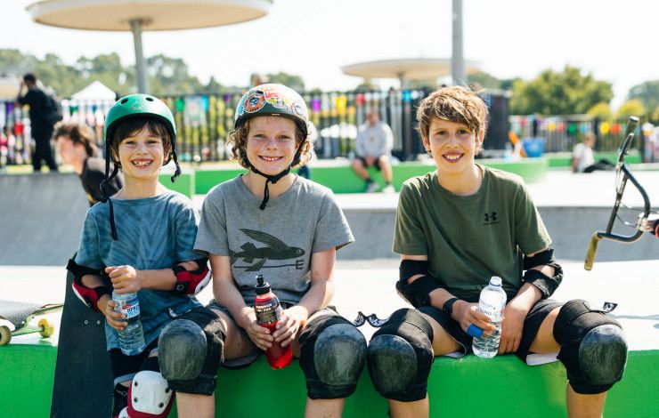 Three young skaters at the Noble Park Skate Park