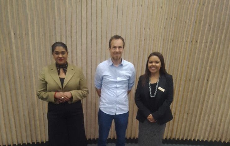 Member for Holt MP Cassandra Fernando, VU social inclusion researcher, Dr Mario Peucker, and Mayor of Greater Dandenong, Councillor Eden Foster