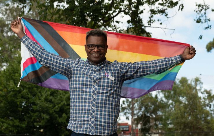 Proud ally Junior Melo flies the rainbow flag