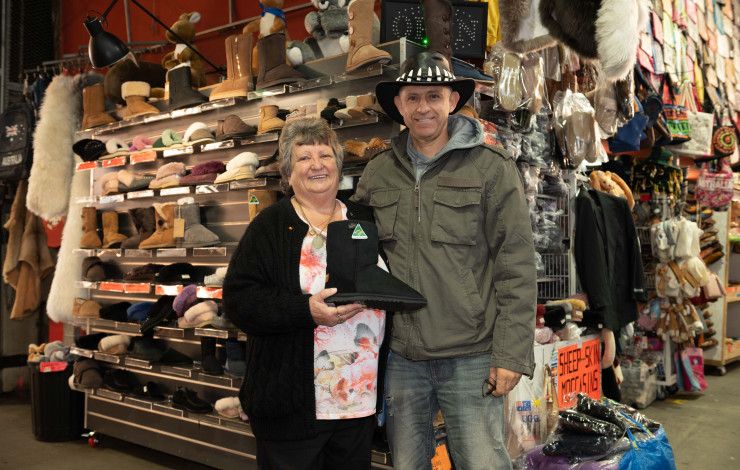 Councillor Angela Long with a Dandenong Market trader