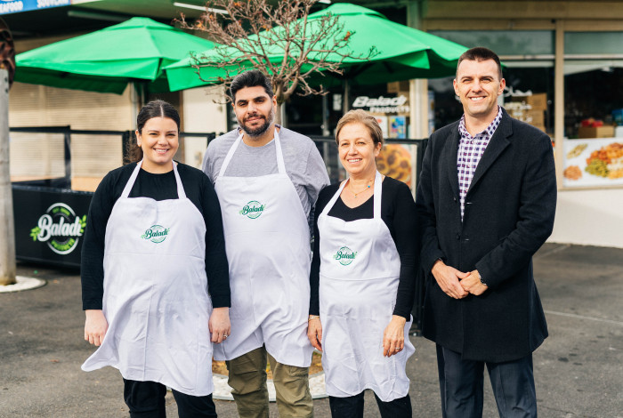 Councillor Bob Milkovic with Brady Road traders.