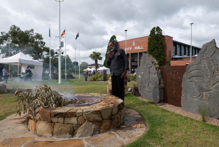 The firepit ebing used for a smoking ceremony by an Elder