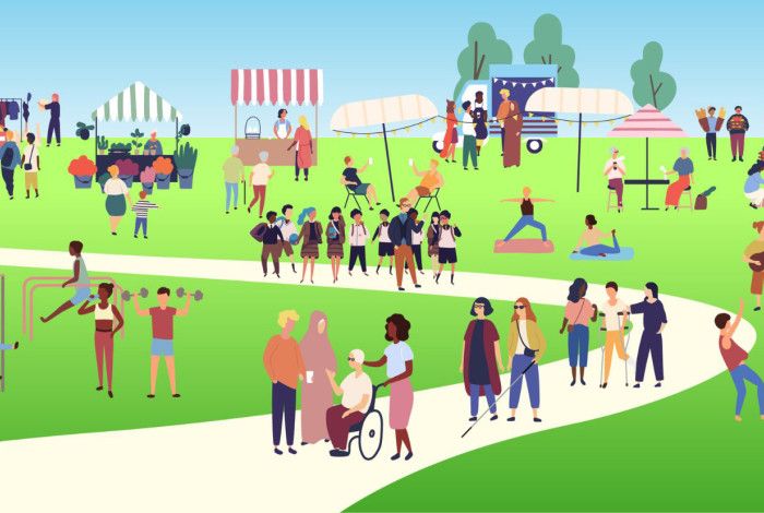 stylised illustration of people in a park