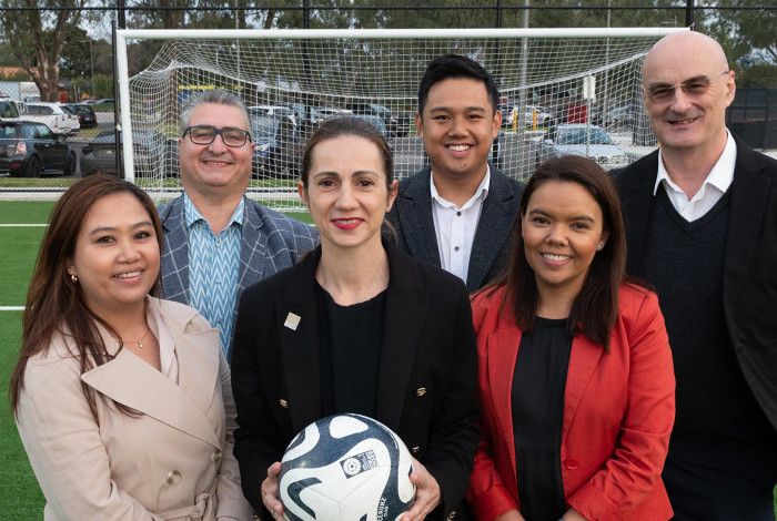 Councillors at the Ross Reserve Soccer pitch