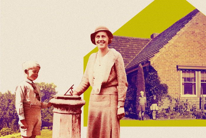 historical image of people standing in front of benga building