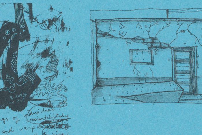 line drawing on blue backround