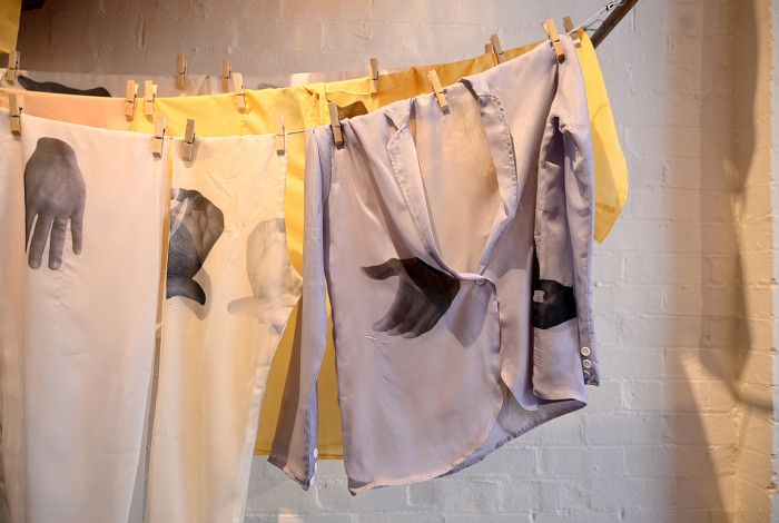 Clothes hanging on line.
