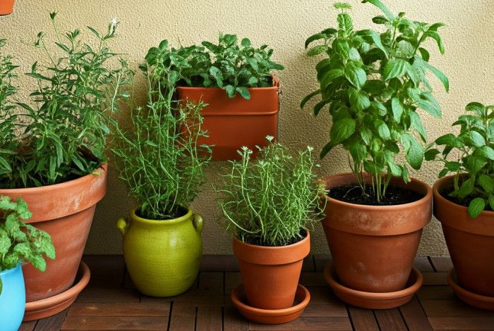 Pots with veggie plants