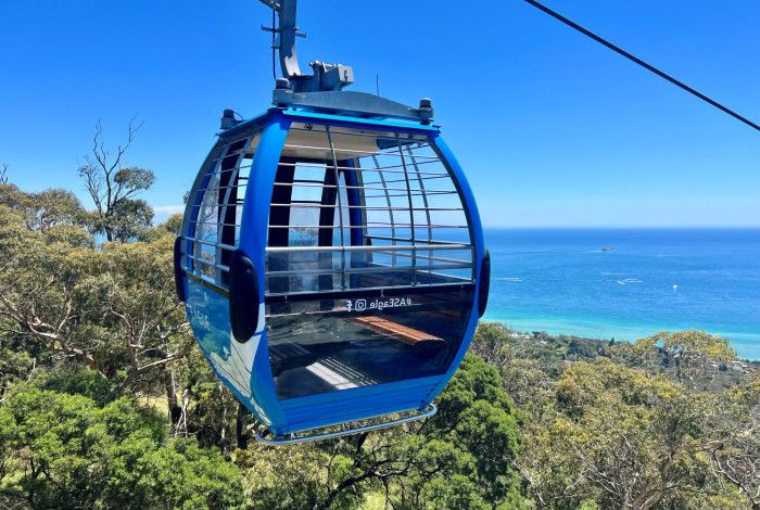 Arthurs Seat Eagle Gondola ride with bay in background