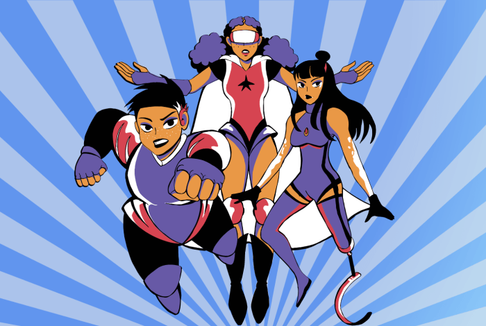 Illustration showing comic superheroes.