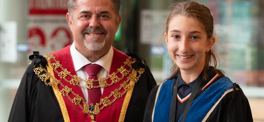 CDG Mayor Jim Memeti stands alongside Junior Mayor Mya Durakovic