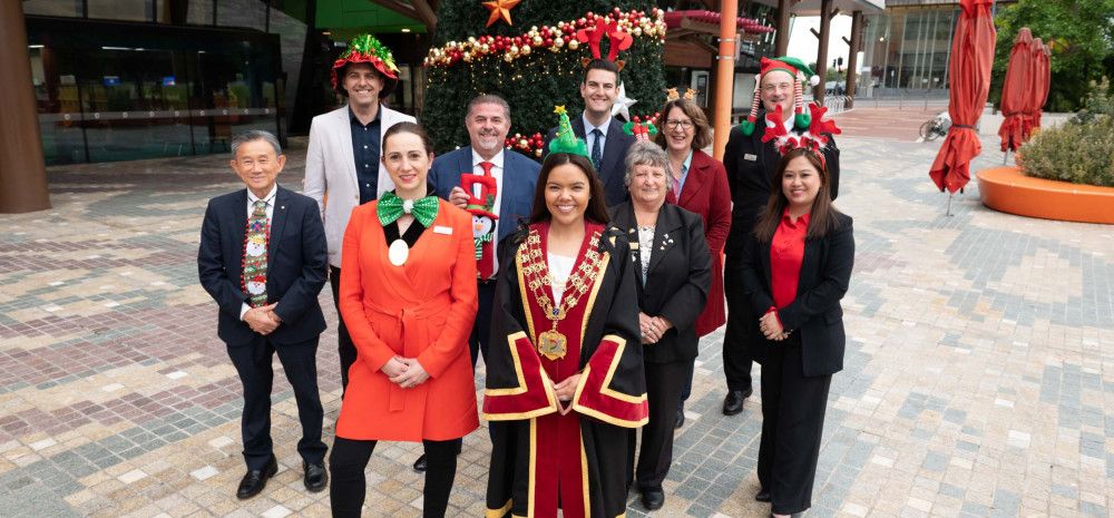 Greater Dandenong City Councillors under a Christmas Tree