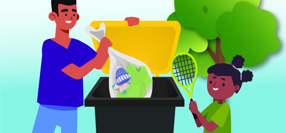 Man putting bag of clothes in bin