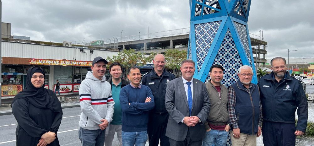 Afghan business ambassadors with Victoria Police officers in the Afghan Bazaar