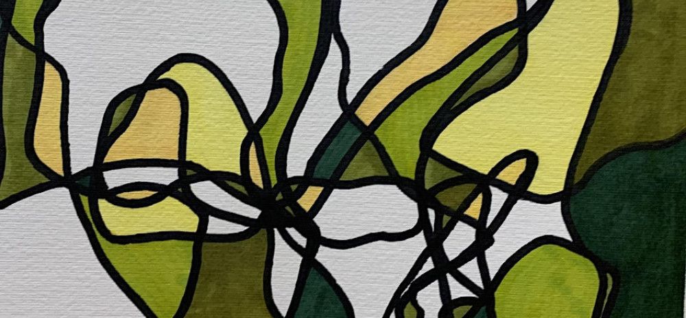 Green mark making artwork.