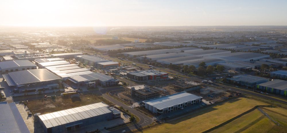 Arial shot of Dandenong South with the sun rising