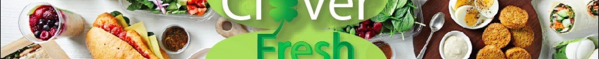 Clover Fresh Logo with food items in the background