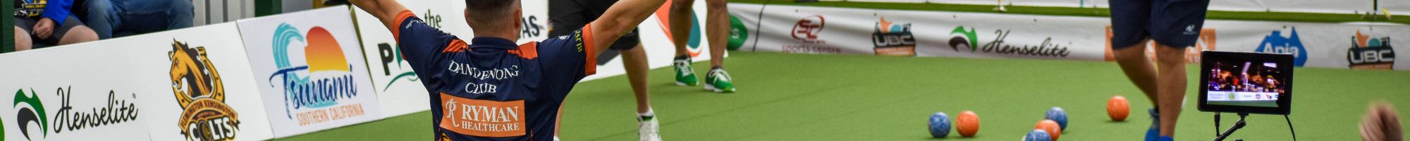 Men playing lawn bowls