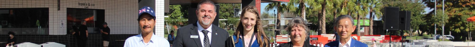 Junior Mayor Mya Durakovic with Mayor Jim Memeti and Greater Dandenong City councillors.