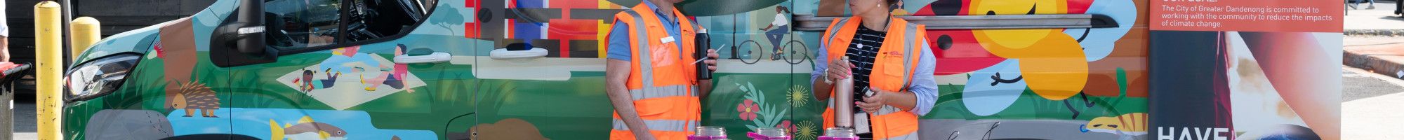 image of colourful van and people