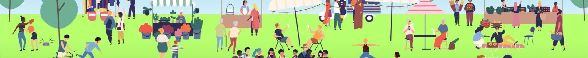 Stylised illustration of people in a park