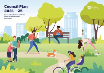 Council Plan cover people in the park, person walking a dog, and bicycle rider