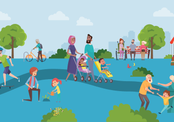 People in the park walking and exercising