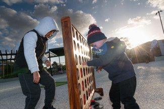 People playing giant connect 4.