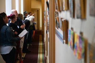 9 by 5 exhibition installed in the Drum Theatre Foyer, 2025