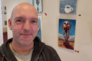 People's Choice Award Winner 2025, Adrian Olguin. Nearing Full Carpophore, 2025, oil on wood, 9" x 5"