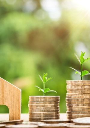 Money stacked in piles