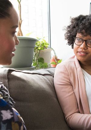Two women talking