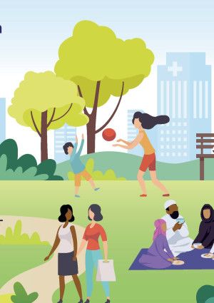 Annual Plan cover, people in the park