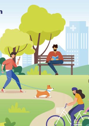 Council Plan cover people in the park, person walking a dog, and bicycle rider