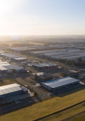 Arial shot of Dandenong South with the sun rising