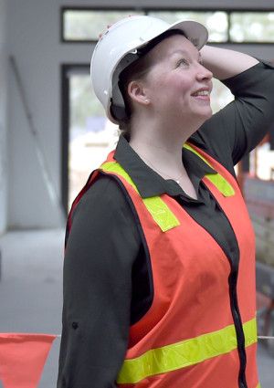 Coordinator Building Projects, Samantha Ackland lady looking at a project